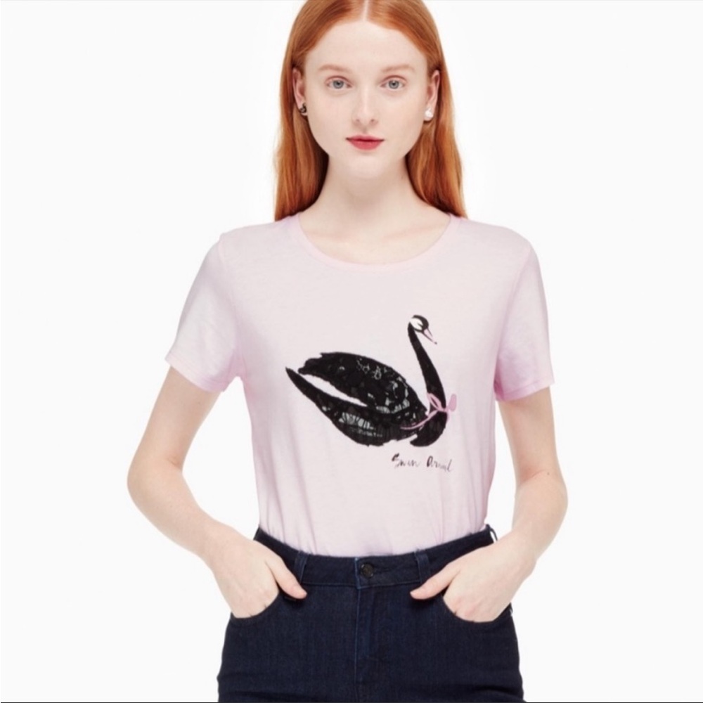 Kate Spade Broome Street Swan Around Lace Short Sleeve Tee Size XS